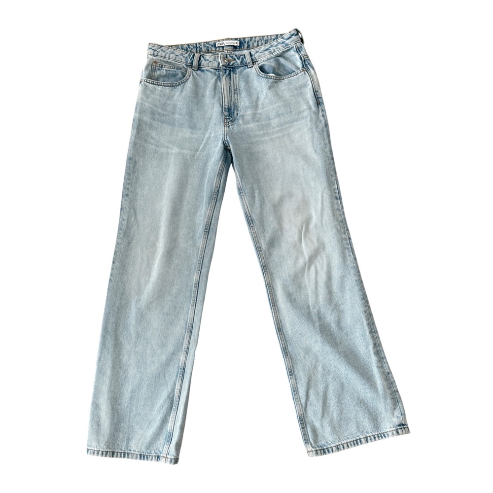 Zara Wide Leg Jeans Women's Light Wash High Rise Denim Casual Straight Leg - Picture 2 of 10